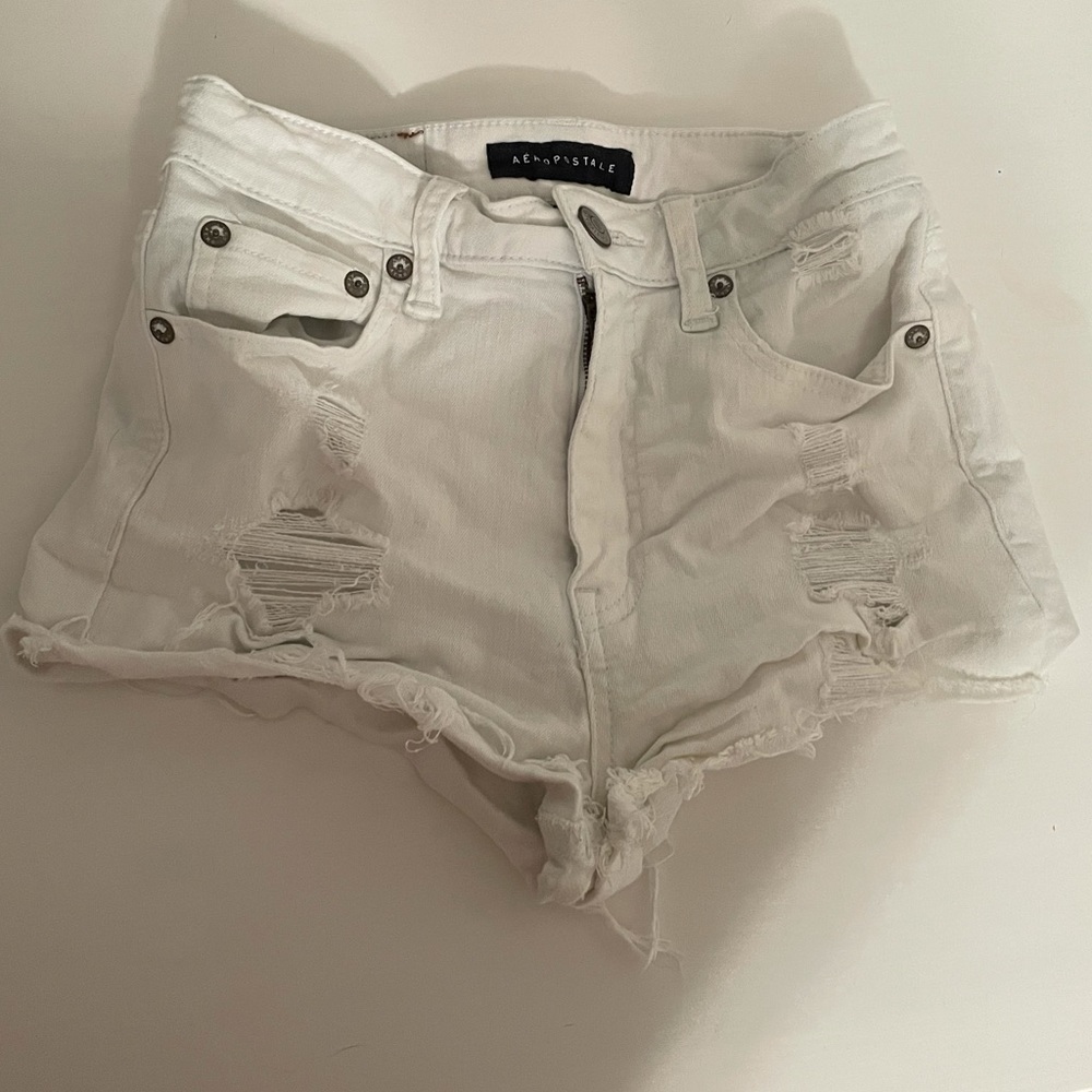 Aeropostale white ripped jean shorts size two